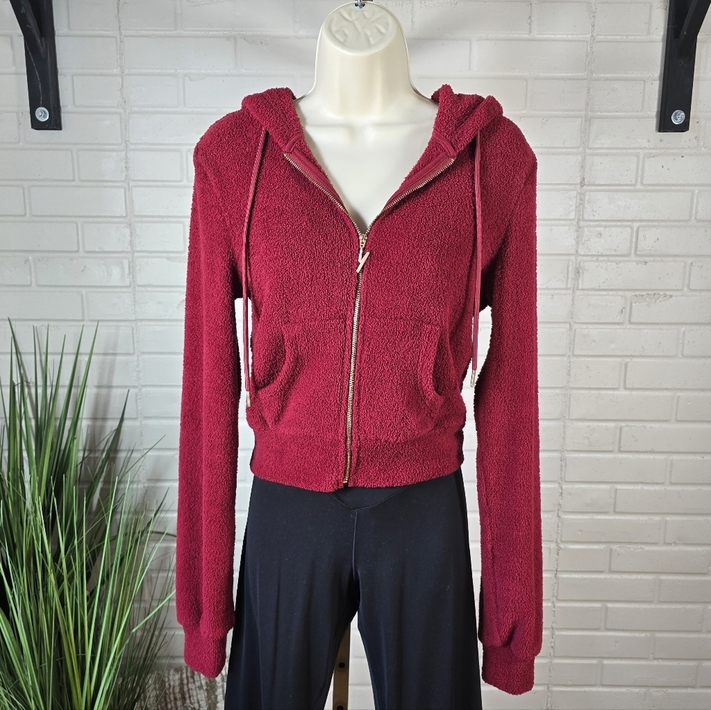 Yitty Pet Me Maroon Red Fuzzy Zip Up Hoodie Size Small